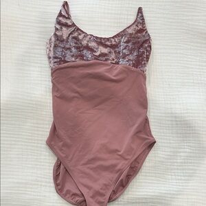 Five the Label Teen Velvet-Accented Dusty Rose Dance Leotard